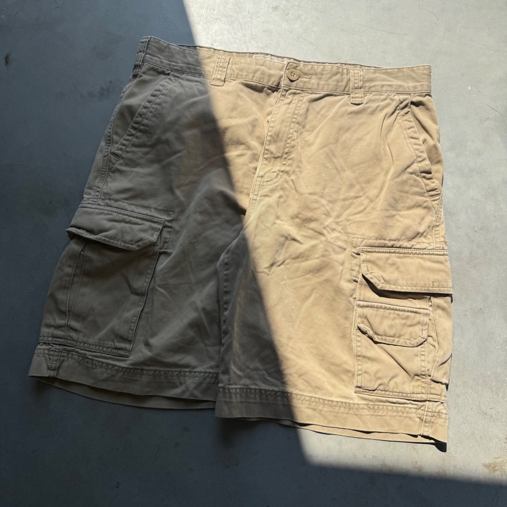 Merona Mens Khaki Tan Cotton Twill Cargo Shorts Size 36 Utility Outdoor Casual